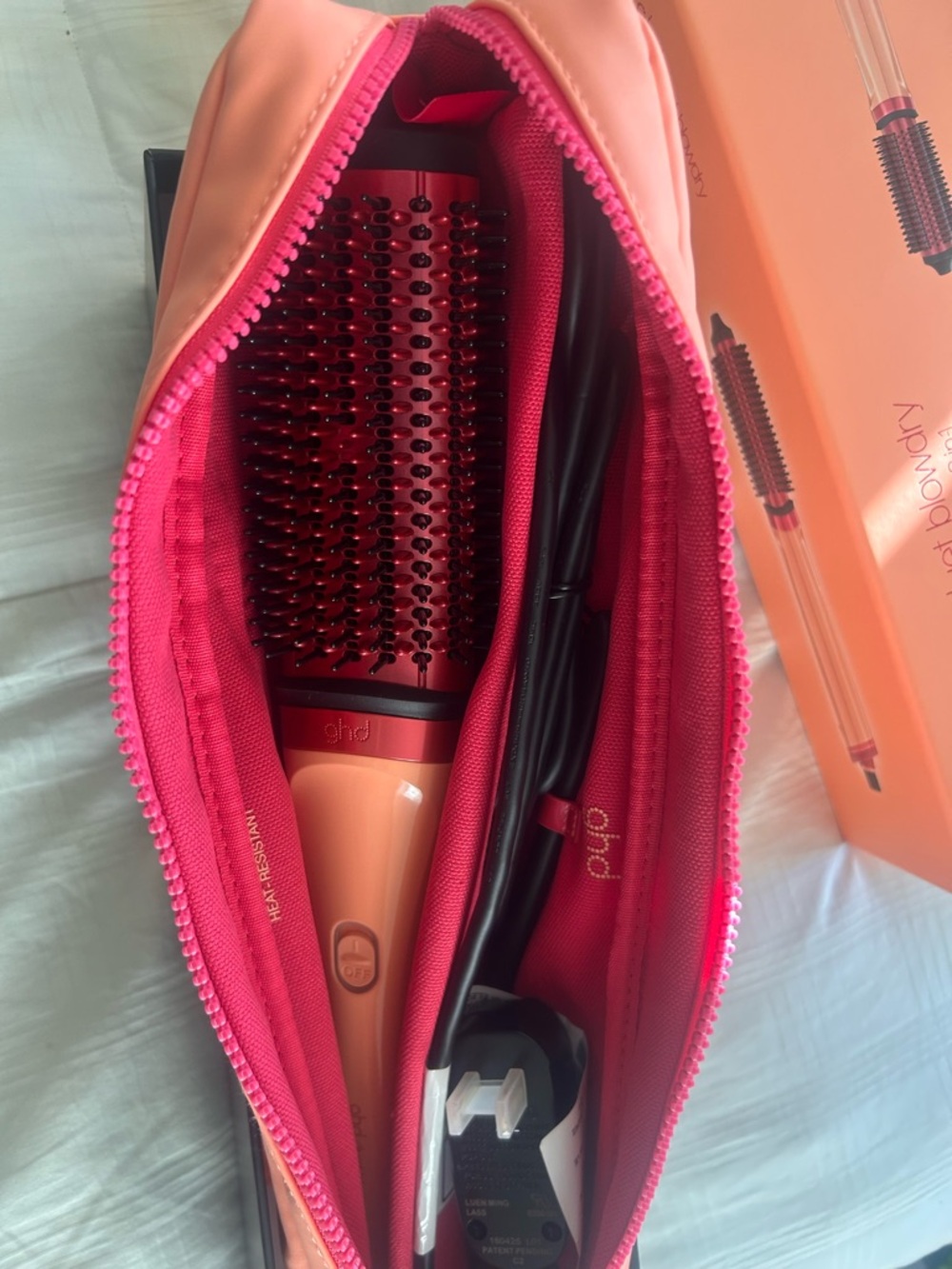 ghd Coral Pink Hot Air Brush with Hot Pink Trim and Pouch